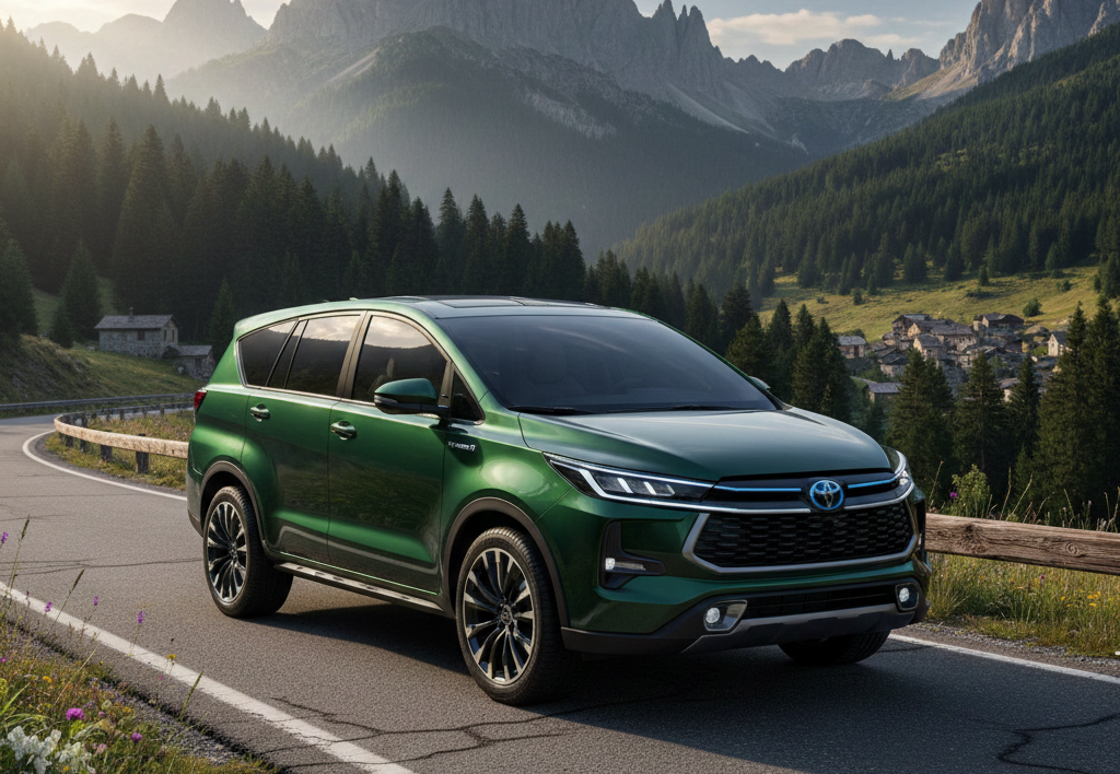 Toyota Innova Hybrid 2026 exterior front view with sleek alloy wheels and LED headlights